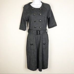 🌿 Burberry Gray Wool Long Sleeve Dress with Belt